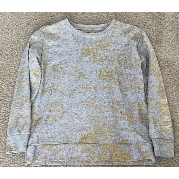 DKNY Women’s Long Sleeve Gray Gold Sweater Everywhere Sweatshirt XS Extra Small - Picture 1 of 10